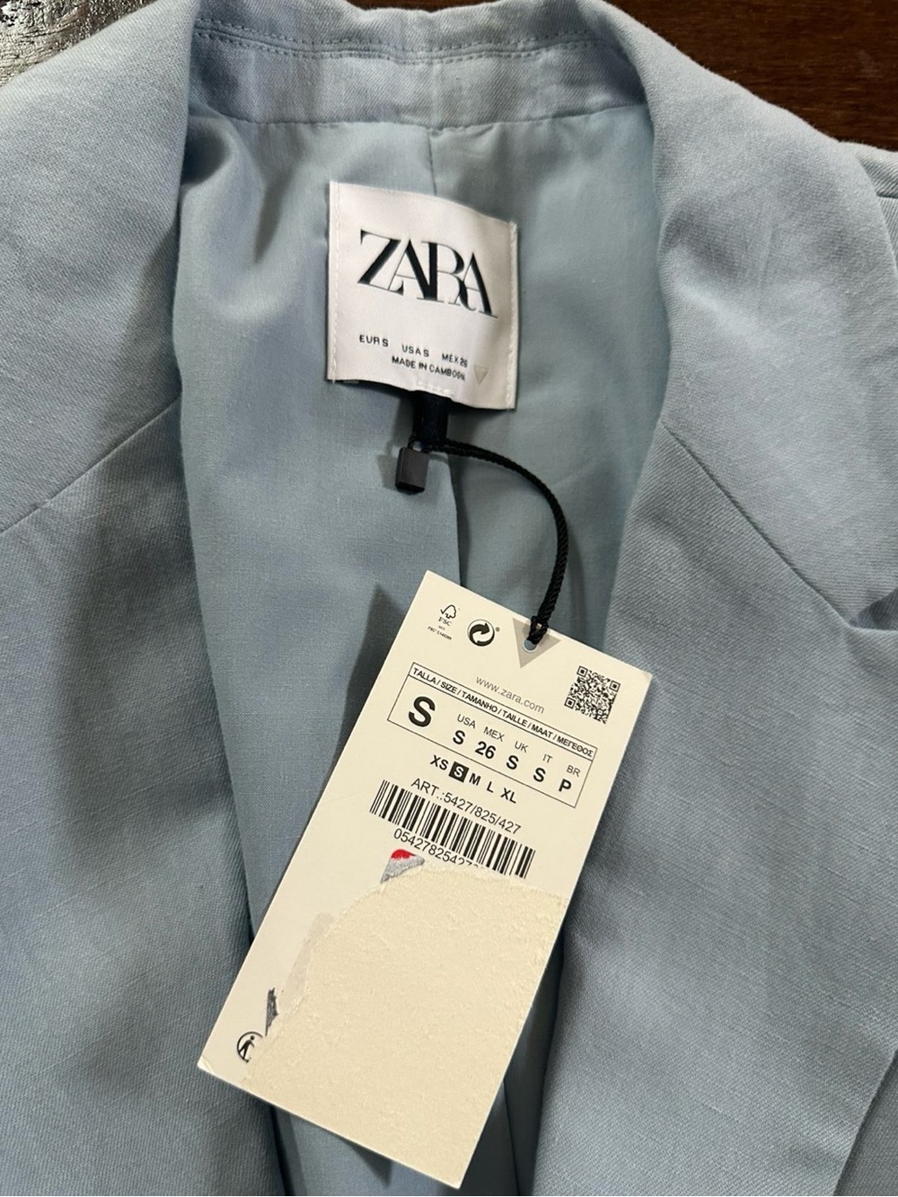 Zara- Light Blue Cropped Blazer Jacket Size
Small Tailored Single Button-NWT - Picture 9 of 10
